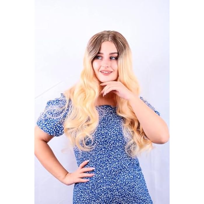 DILLARDS Long Wavy Blonde Synthetic Wig With Dark Roots, Heat Resistant, Natural Looking - Image 4